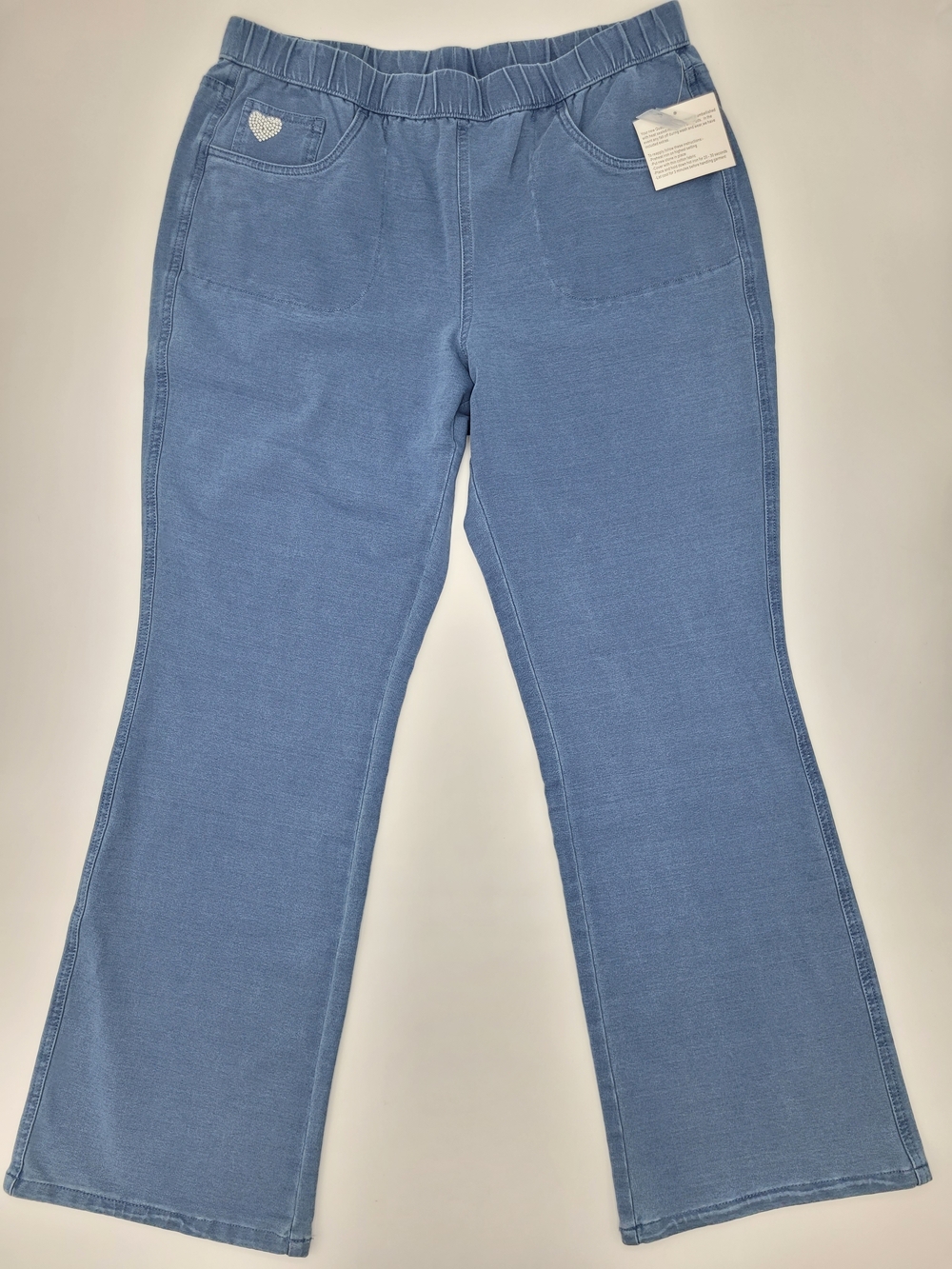Quacker Factory Dream Jeannes Blue Stretch Knit Denim Bootcut Jeans Sz Large NEW